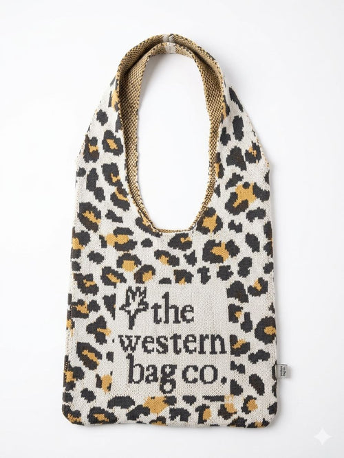 Leopard print western knit tote bag