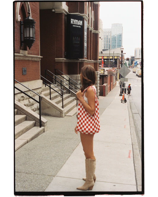 The Big Lasso Knit Tote Red Cowgirl Checkers