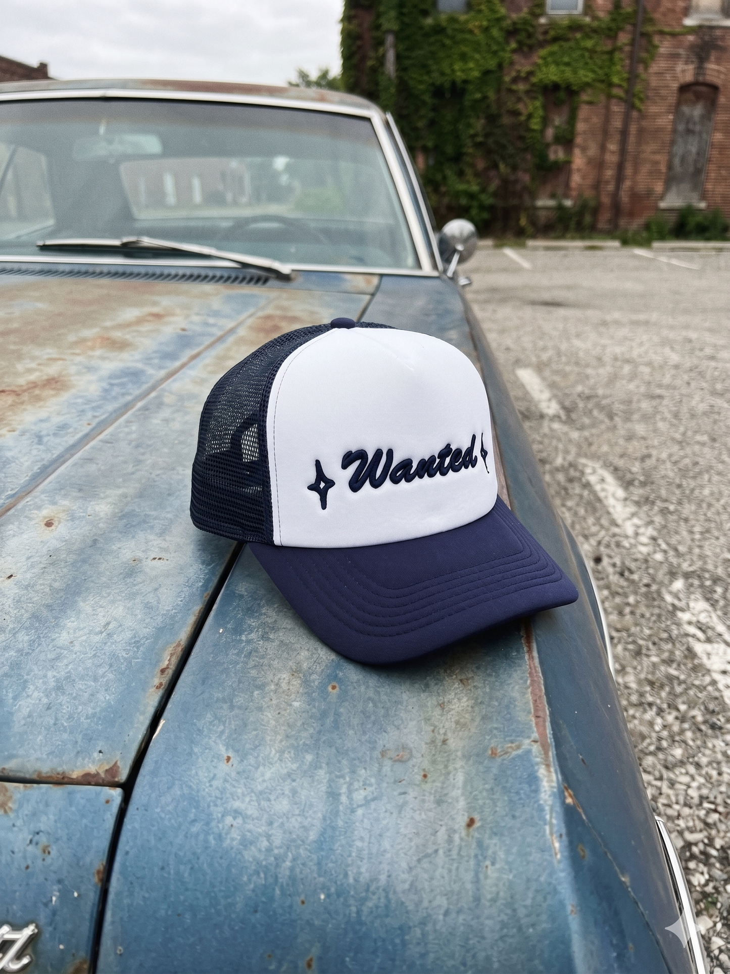 Wanted Trucker Hat — Navy