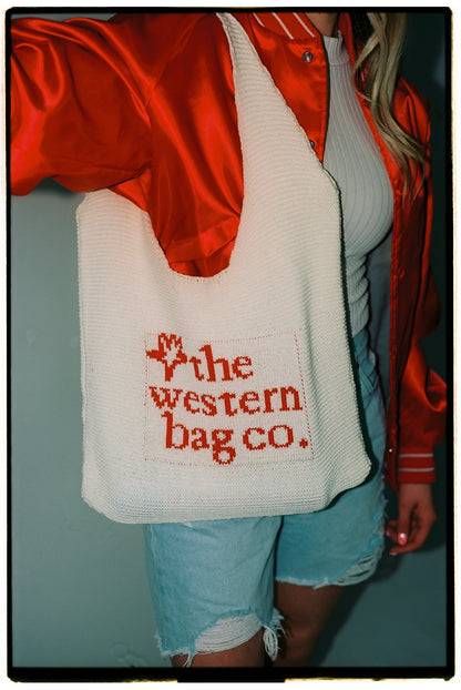 Cow print western knit tote bag — view 4