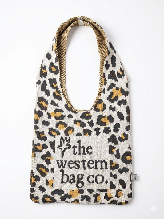 Leopard print western knit tote bag