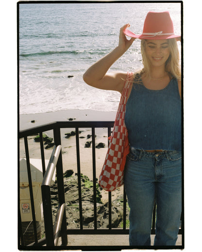 The Big Lasso Knit Tote Red Cowgirl Checkers