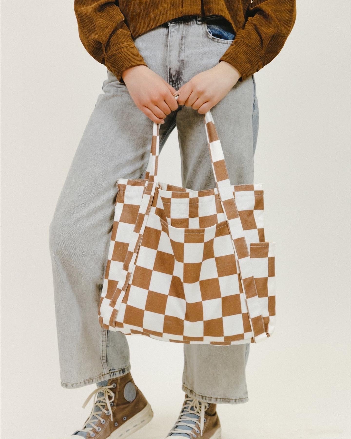 Brown Checkered Backpack/purse