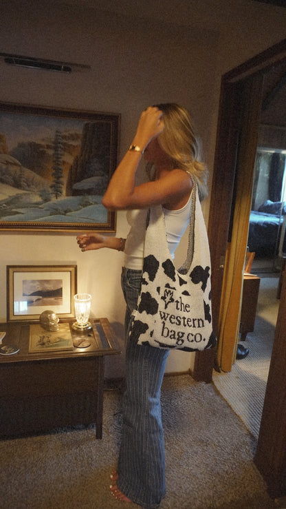 Cow print western knit tote bag — view 2